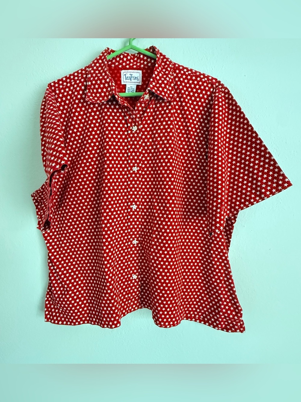 Vintage 90s Tantrums Canvas Star Button Printed Collared Short Sleeve Shirt 2X